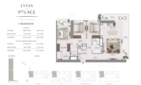 Plattegrond van 3 slaapkamers in Lyvia by Palace