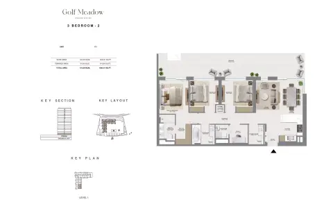 Plattegrond van 3 slaapkamers in Golf Meadow