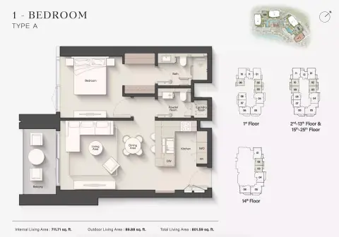 Plattegrond van 1 slaapkamer in Eltiera Views