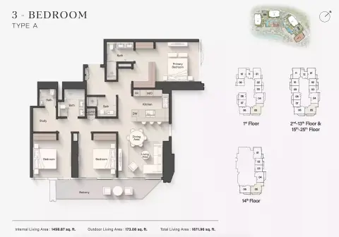 Plattegrond van 3 slaapkamers in Eltiera Views