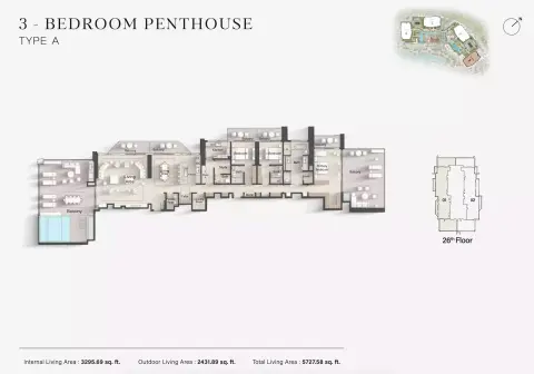 Plattegrond van 3 slaapkamers in Eltiera Views