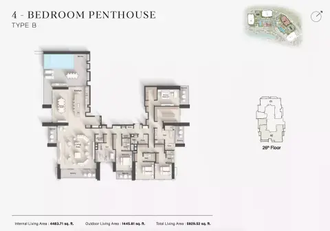 Plattegrond van 4 slaapkamers in Eltiera Views