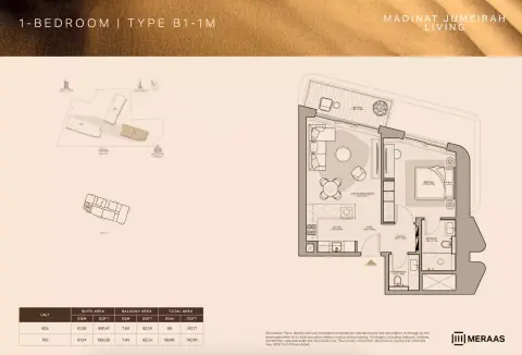 Plattegrond van 1 slaapkamer in Nourelle by Meraas