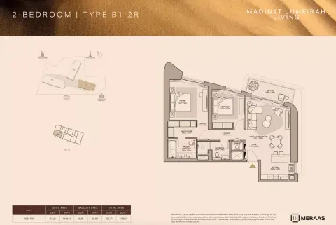 Plattegrond van 2 slaapkamers in Nourelle by Meraas