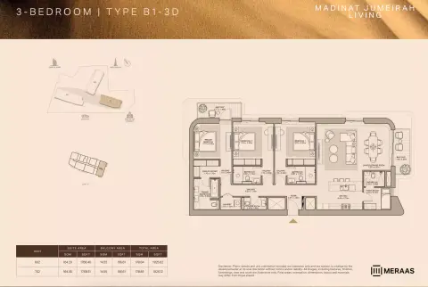 Plattegrond van 3 slaapkamers in Nourelle by Meraas
