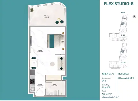 Plattegrond van Studio in Breez by Danube