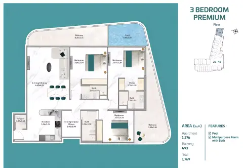 Plattegrond van 3 slaapkamers in Breez by Danube