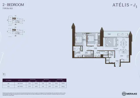 Plattegrond van 2 slaapkamers in Atelis