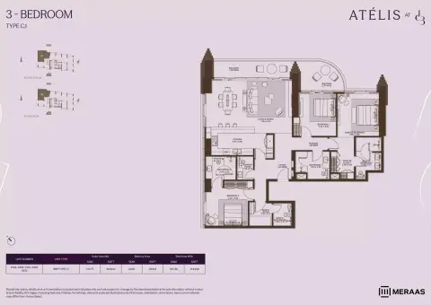 Plattegrond van 3 slaapkamers in Atelis