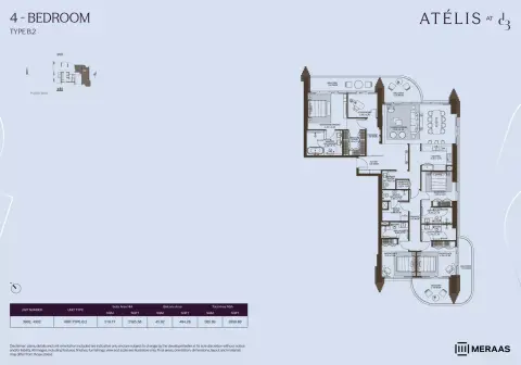 Plattegrond van 4 slaapkamers in Atelis