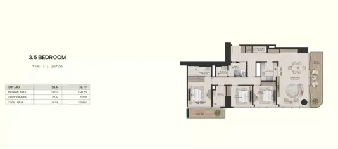 Plattegrond van 4 slaapkamers in IL VENTO