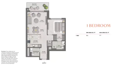 Plattegrond van 1 slaapkamer in Distrikt at Ghaf Woods