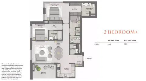 Plattegrond van 2 slaapkamers in Distrikt at Ghaf Woods
