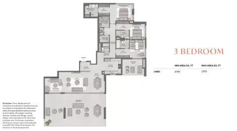 Plattegrond van 3 slaapkamers in Distrikt at Ghaf Woods