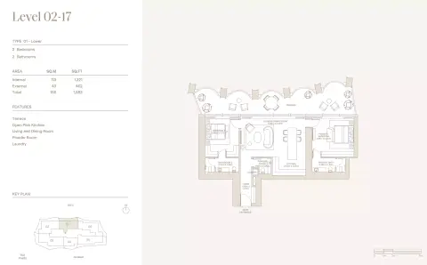 Plattegrond van 2 slaapkamers in Eden House Za'abeel