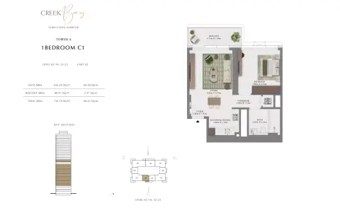 Plattegrond van 1 slaapkamer in Creek Bay