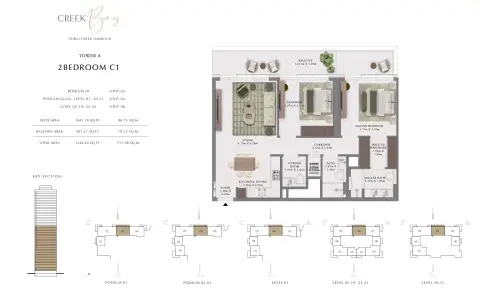 Plattegrond van 2 slaapkamers in Creek Bay