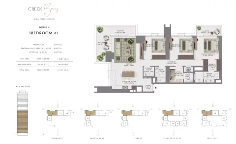 Plattegrond van 3 slaapkamers in Creek Bay