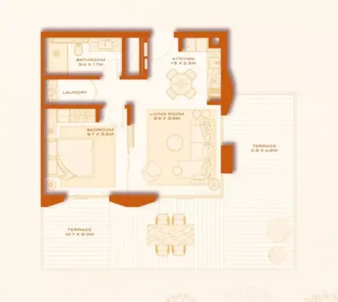 Plattegrond van 1 slaapkamer in Avenew 888