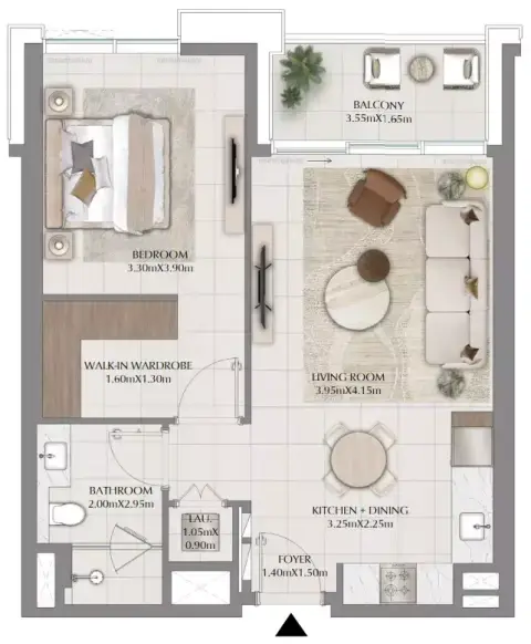 Plattegrond van 1 slaapkamer in Terra Woods