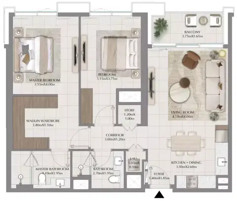 Plattegrond van 2 slaapkamers in Terra Woods