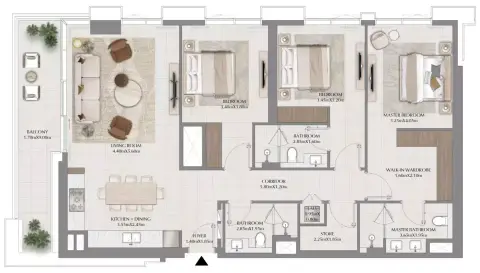 Plattegrond van 3 slaapkamers in Terra Woods