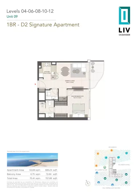 Plattegrond van 1 slaapkamer in LIV Oceanside