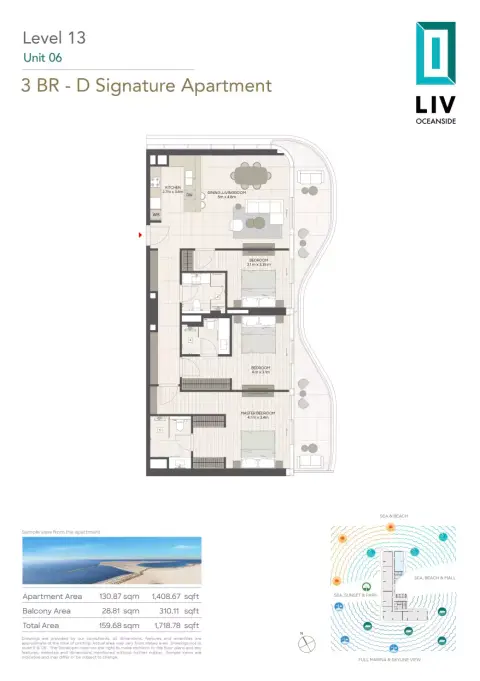 Plattegrond van 3 slaapkamers in LIV Oceanside