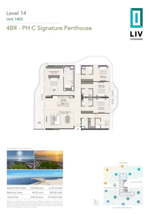Plattegrond van 4 slaapkamers in LIV Oceanside