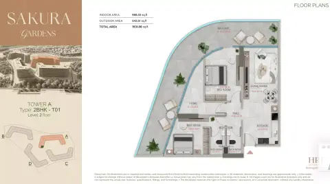 Plattegrond van 2 slaapkamers in Sakura Gardens