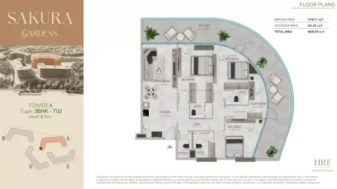 Plattegrond van 3 slaapkamers in Sakura Gardens