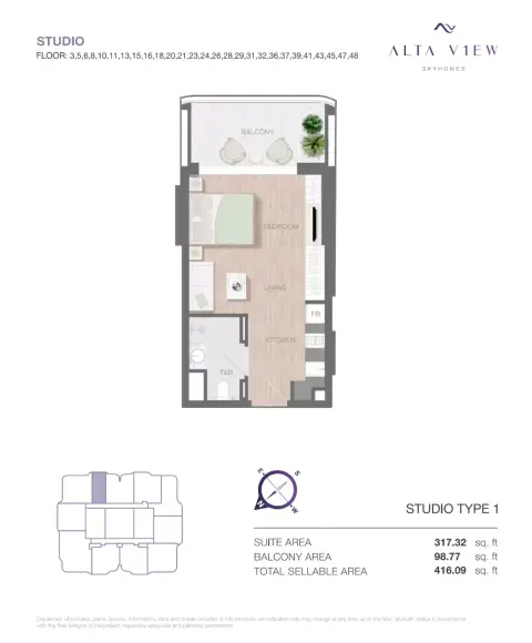 Plattegrond van Studio in Alta View Skyhomes