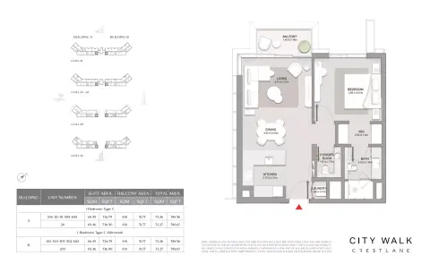 Plattegrond van 1 slaapkamer in City Walk Crestlane