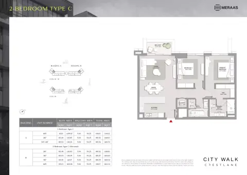 Plattegrond van 2 slaapkamers in City Walk Crestlane