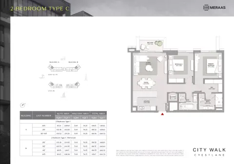 Plattegrond van 2 slaapkamers in City Walk Crestlane