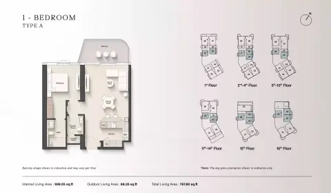 Plattegrond van 1 slaapkamer in Portside Square