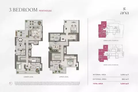 Plattegrond van 3 slaapkamers in Aria by Beyond