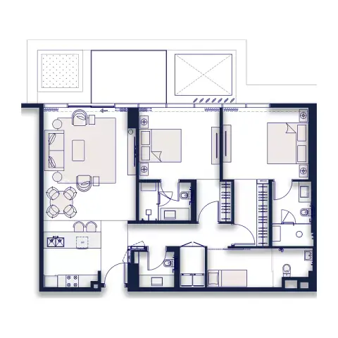 Plattegrond van 2 slaapkamers in Silena