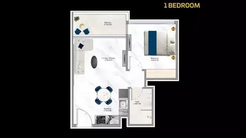 Plattegrond van 1 slaapkamer in Aspirz Tower
