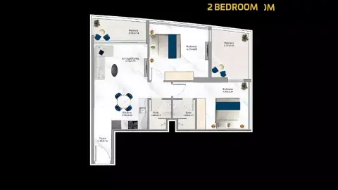 Plattegrond van 2 slaapkamers in Aspirz Tower