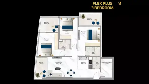 Plattegrond van 3 slaapkamers in Aspirz Tower