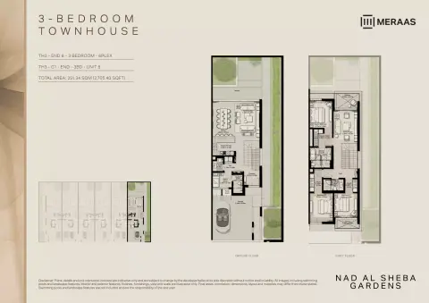 Plattegrond van 3 slaapkamers in Nad Al Sheba Gardens Phase 9