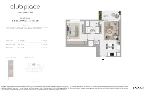 Plattegrond van 1 slaapkamer in Club Place