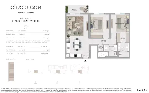 Plattegrond van 2 slaapkamers in Club Place