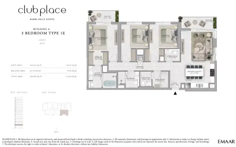Plattegrond van 3 slaapkamers in Club Place