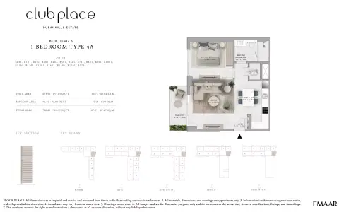 Plattegrond van 1 slaapkamer in Club Place