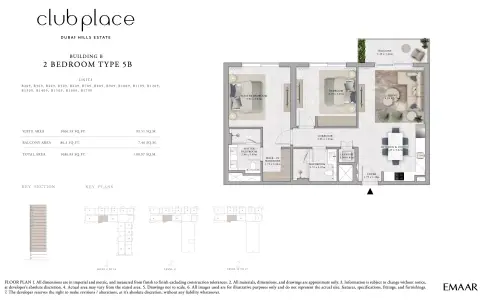Plattegrond van 2 slaapkamers in Club Place