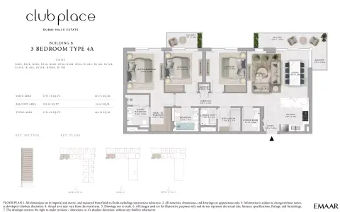 Plattegrond van 3 slaapkamers in Club Place