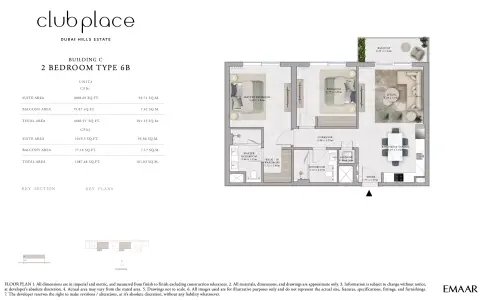Plattegrond van 2 slaapkamers in Club Place