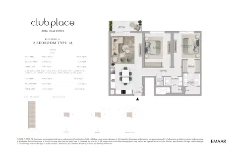 Plattegrond van 2 slaapkamers in Club Place